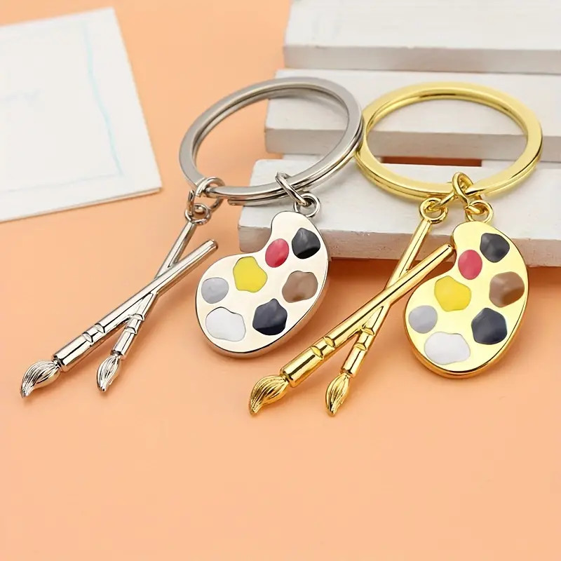 Golden Color Artist Paint Palette พวงกุญแจสร้างสรรค์พู่กัน Key Ring Art นักเรียนกระเป๋าจี้ของขวัญรับปริญญา