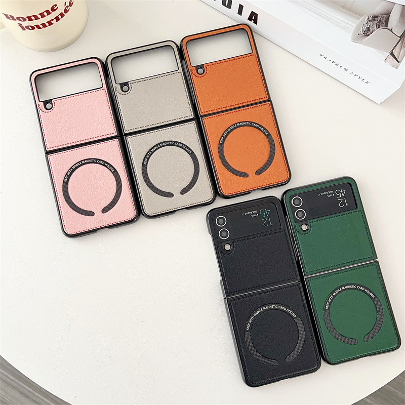 ปลอกสําหรับ Samsung Galaxy Z flip 1 2 3 4 5 W22 W23 W24 flip Minimalist แม่เหล็กพับเคสโทรศัพท์พร้อมฝาครอบป้องกันหนัง