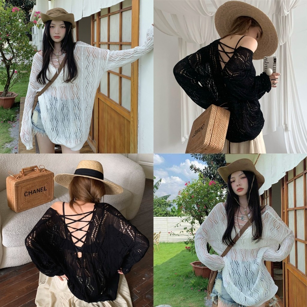 Soroh เสื้อยืดผู้หญิง ถัก ไม่หด ผ้าเรย่อ เปิดกลับ เสื้อแขนยาว แฟชั่น #T612