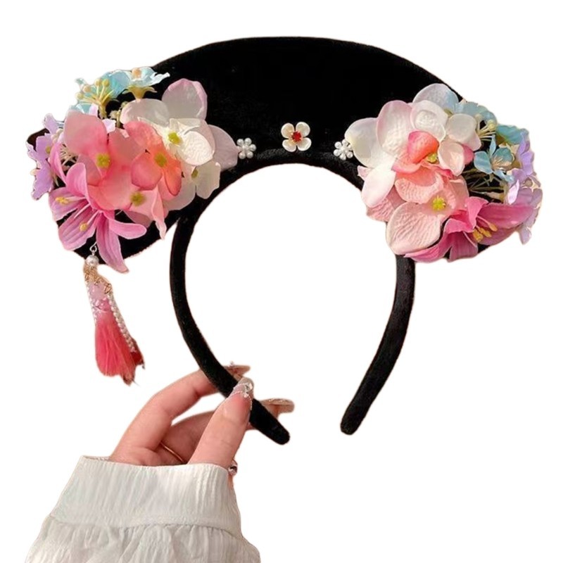 Wake Traditioanl Qings ที่คาดผมเครื่องแต่งกายสําหรับผู้หญิงจีน Imperial ดอกไม้ Hairhoops - รูปที่ 7