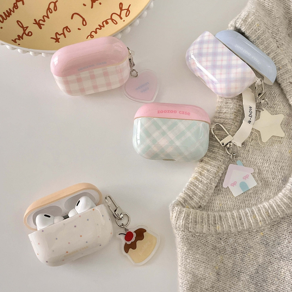 Ins รูปแบบลายสก๊อตน่ารักการ์ตูนสําหรับ Apple AirPods 1 2 3 Rd Pro 2 จี้ปกอ่อนสําหรับ AirPods Pro 2 หูฟังบลูทูธชาร์จกล่องเก็บ Anti-drop Shell