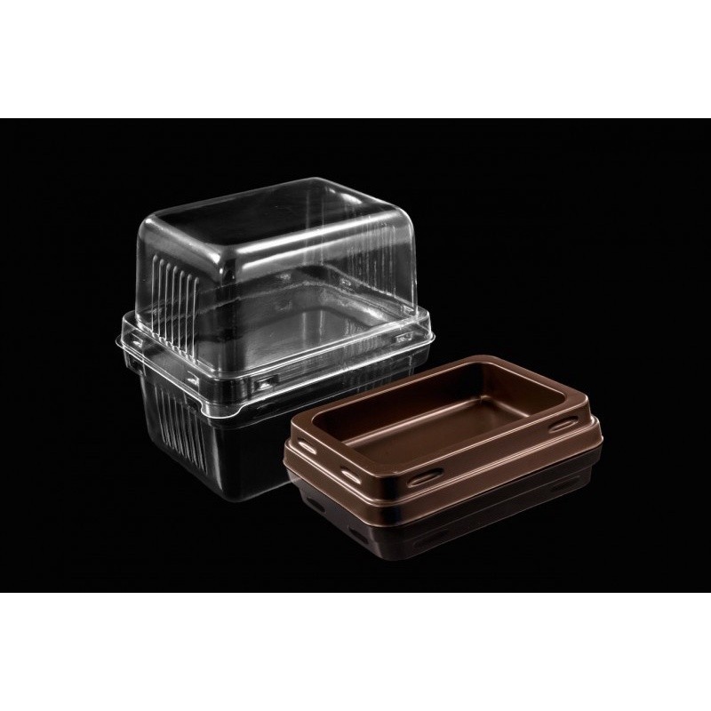 BP กล่องพลาสติก กล่องเบเกอรี่ กล่องใส่ขนม E69 ฐานสีน้ำตาล + ฝาใส (50ชุด)