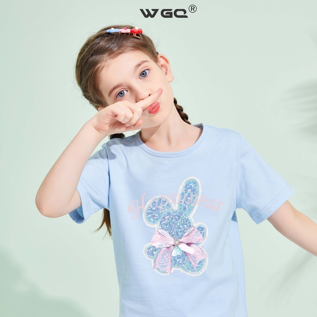 WGQ เสื้อยืดแขนสั้น กระต่าย พิมพ์ลาย แฟชั่นฤดูร้อน สาวแขนสั้น