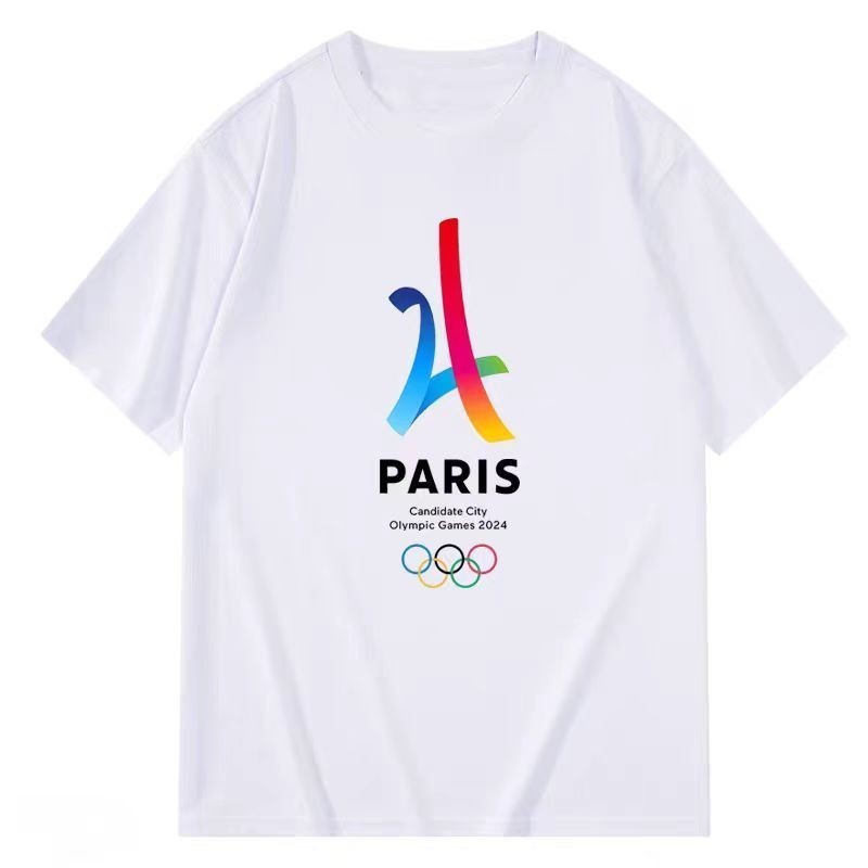 Paris olympic เกมเสื้อยืด Badge Mascot Friggie Pure Cotton แขนสั้น olympic เกมเสื้อยืด620