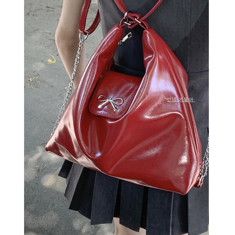 Amila Casual ความจุขนาดใหญ่กระเป๋าใต้วงแขนสีแดงแฟชั่น Simple Tote Bag กระเป๋าสะพายลําลอง