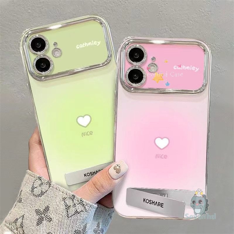 ปลอกสําหรับiphone 11 16 15 14 13 12 Pro Xr X Xs Max 7 8 6 6s Plusน่ารักGradient Heartsเคสโทรศัพท์ + พับหรูหราชุบคมชัดหน้าต่างกันกระแทกป้องกันปกหลัง