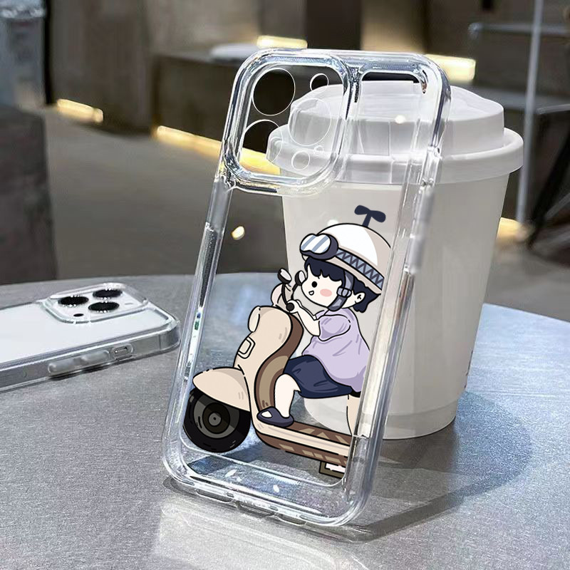 คู่ตลกรูปแบบเคสโทรศัพท์สําหรับiphone 15 14 13 12 11 Pro Max XS XR X Max 7 8 14 15 Plus SE 2020 มินิน่ารักคู่รถจักรยานยนต์ไฟฟ้านุ่มโปร่งใส