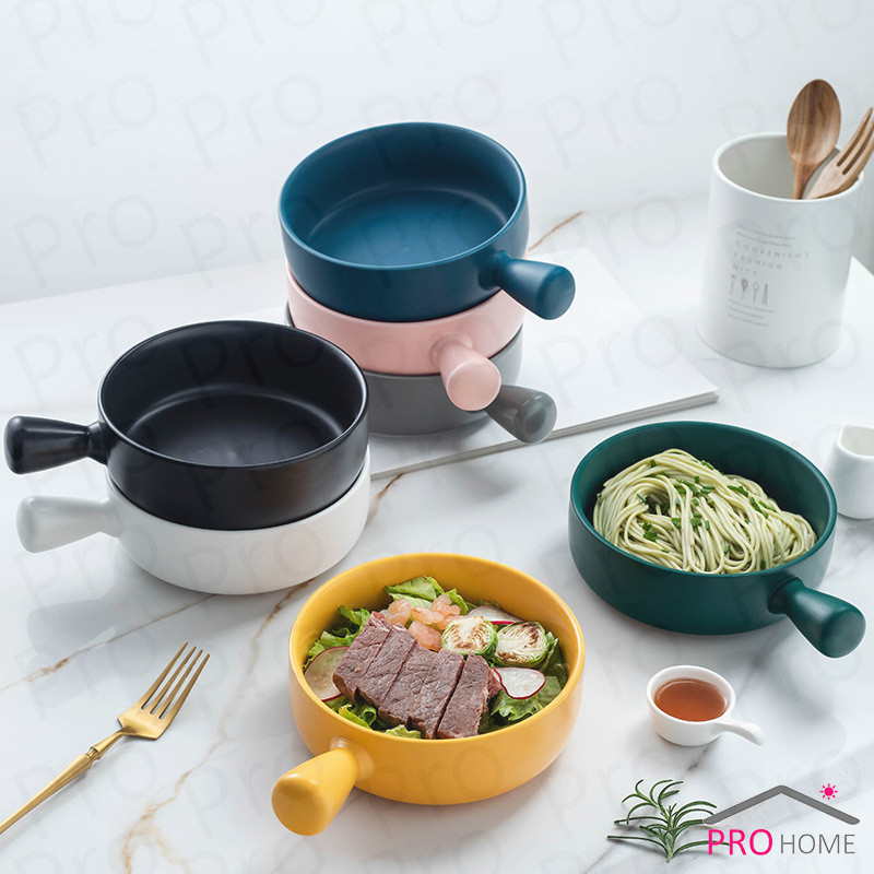Prohome ชามเซรามิก อบ ใส่พาสต้า ชามสลัด มีด้ามจับ Bowl