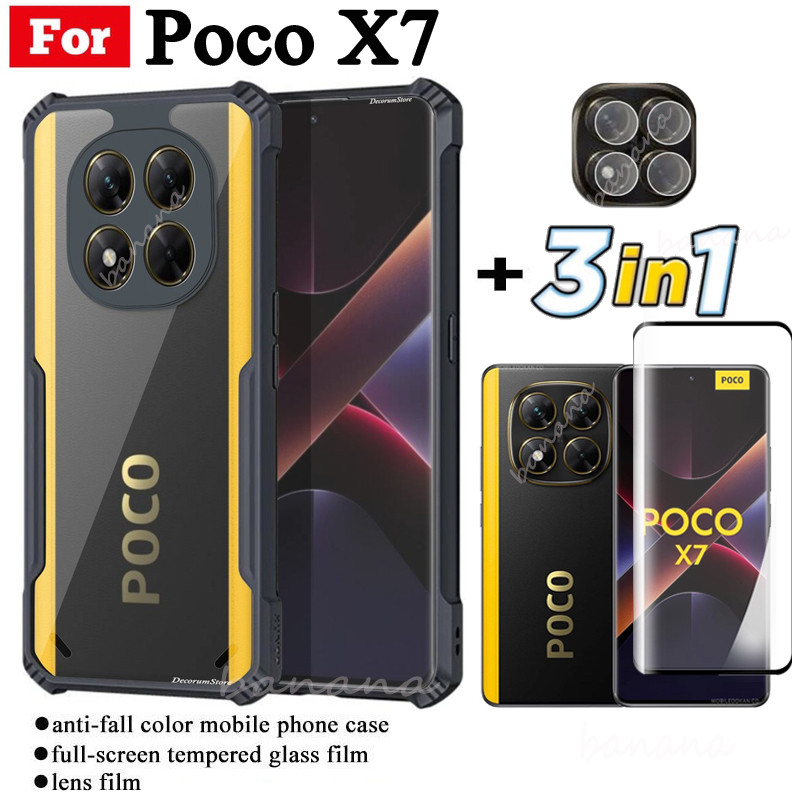 3in1 Poco X7 Anti-fall โทรศัพท์มือถือสําหรับ Poco X7 Pro Poco C75 C65 ฟิล์มกระจกนิรภัย + ฟิล์มเลนส์