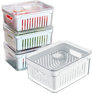 Kit 4 Organizadores De Geladeira Com Escorredor Interno, 2,2 L - Caixa Plástica Para Legumes, Saladas