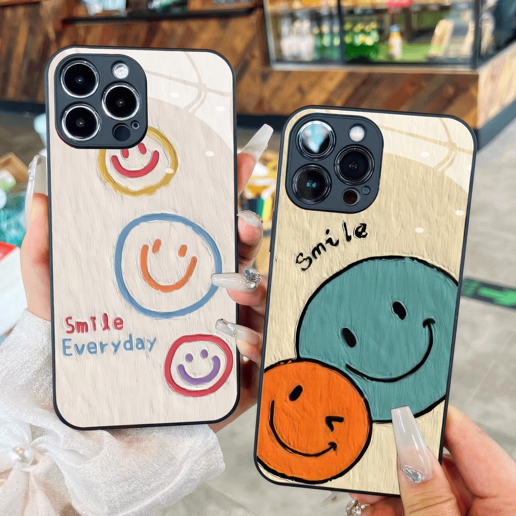 ตลกหน้ายิ้มไอคอนแก้วสําหรับiPhone 16 15 14 13 12 11 8 7 6 6s 6p 7p 8p 6g 7g 8g Pro Max XR XS xsmax P