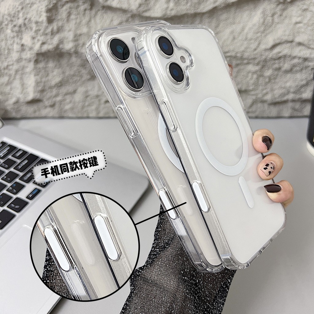 เคสโทรศัพท์ที่เข้ากันได้กับ iPhone 16กล้อง ปุ่ม AI อัจฉริยะ โปร่งใส แม่เหล็ก ปกป้องเต็มรูปแApple 16