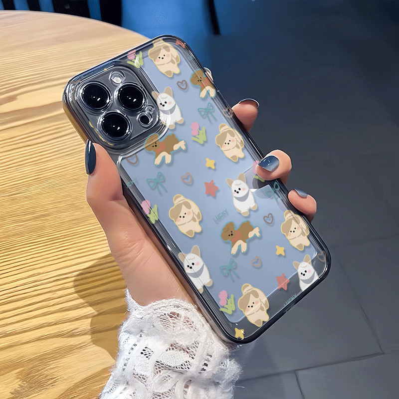 TheOne🔥IPhone 14 11 13 15 12 Pro Max XR X XS Max 7 8 Plus การ์ตูนหมาผีเสื้อน่ารัก คู่ คำนับความสนุก คนรัก ความหรูหราเคส