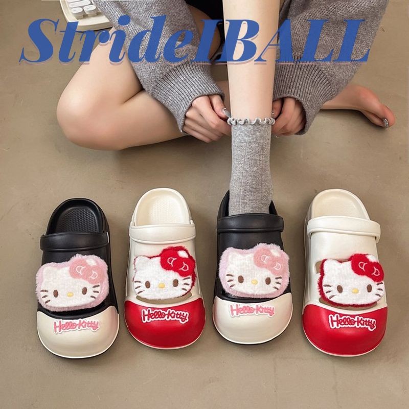 Stridiball ฤดูใบไม้ผลิใหม่ Hello Kitty Hole รองเท้าผู้หญิงยาง Sole Pu พื้นผิวรองเท้าแตะปิดนิ้วเท้า
