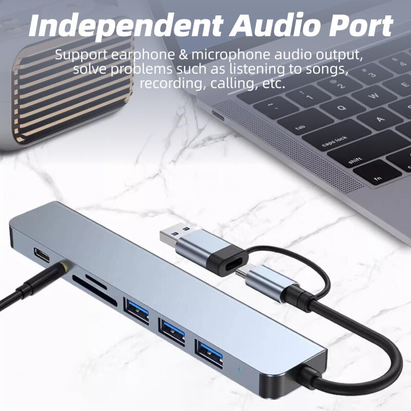 8 in 1 อะแดปเตอร์ฮับ USB+Type C HUB USB C เป็น USB 3.0 การ์ดรีดเดอร์ SD TF pd HUB 3.5 มม.สำหรับโทรศัพท์ม