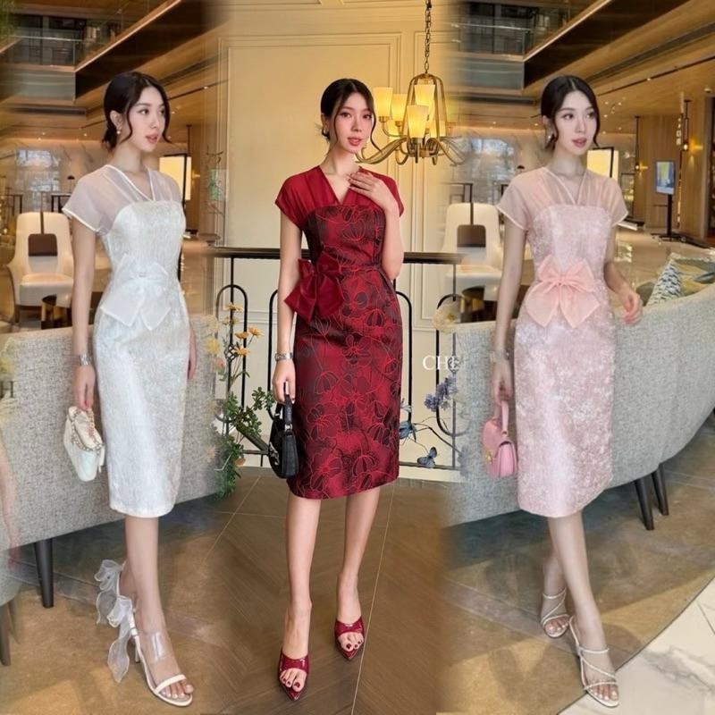 Nutcha. (พร้อมส่ง) CHERISH13 14 20 •ชุดเดรสผ้าทอลายลูกไม้ตกแต่งช่วงเอวด้วยเข็มขัดโบว์สุดน่ารัก Nc.sh