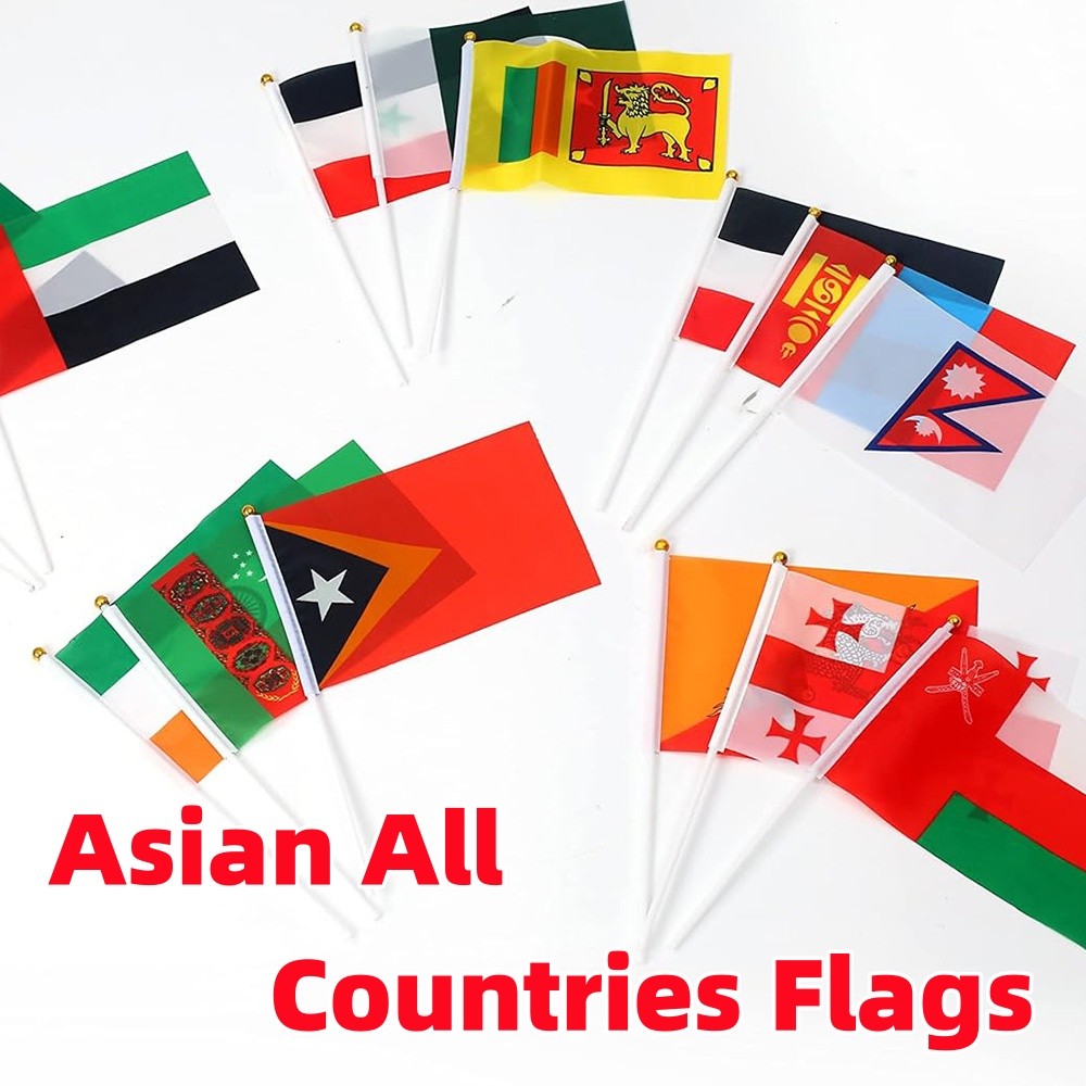 Asian All Country Flag Asia Stick Hand Held Flag เกาหลี,สิงคโปร์,Bhutan,Tajistan,Jordan,Lebanon Worl