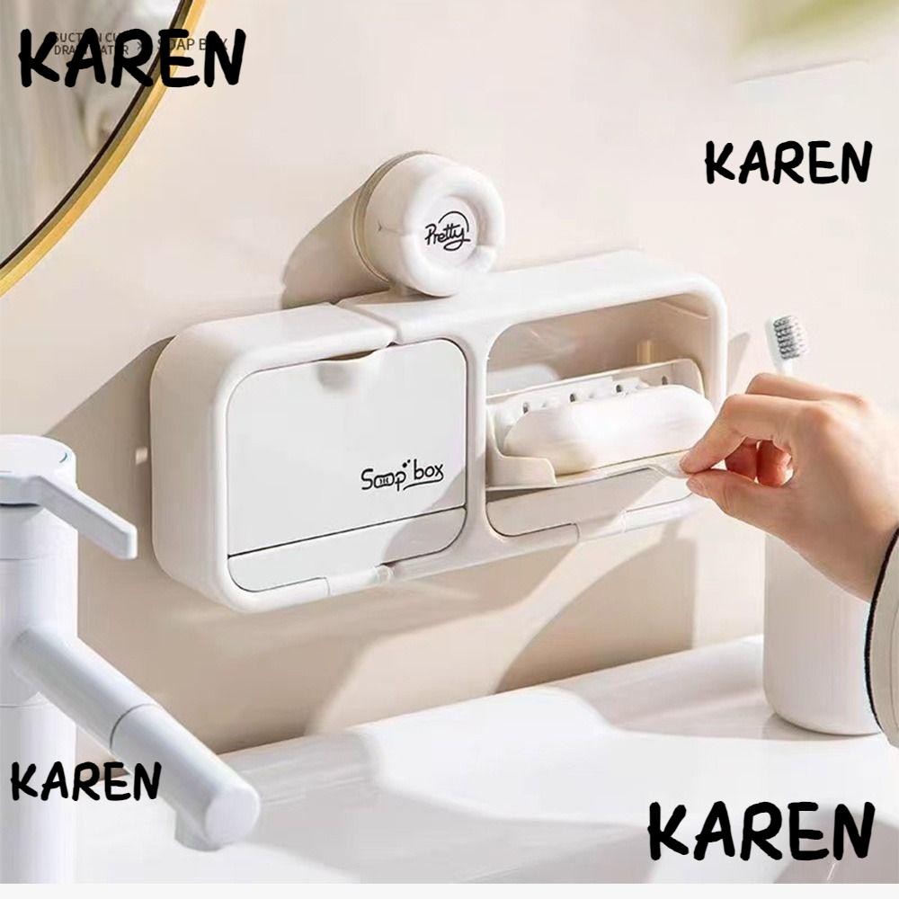 ที่วางสบู่ขวา,มีฝาปิดติดผนังกล่องสบู่ถ้วยดูด,สร้างสรรค์กันน้ําสองชั้นหมัดฟรีสบู่ระบายน้ําชั้นวางอุปกรณ์ห้องน้ํา