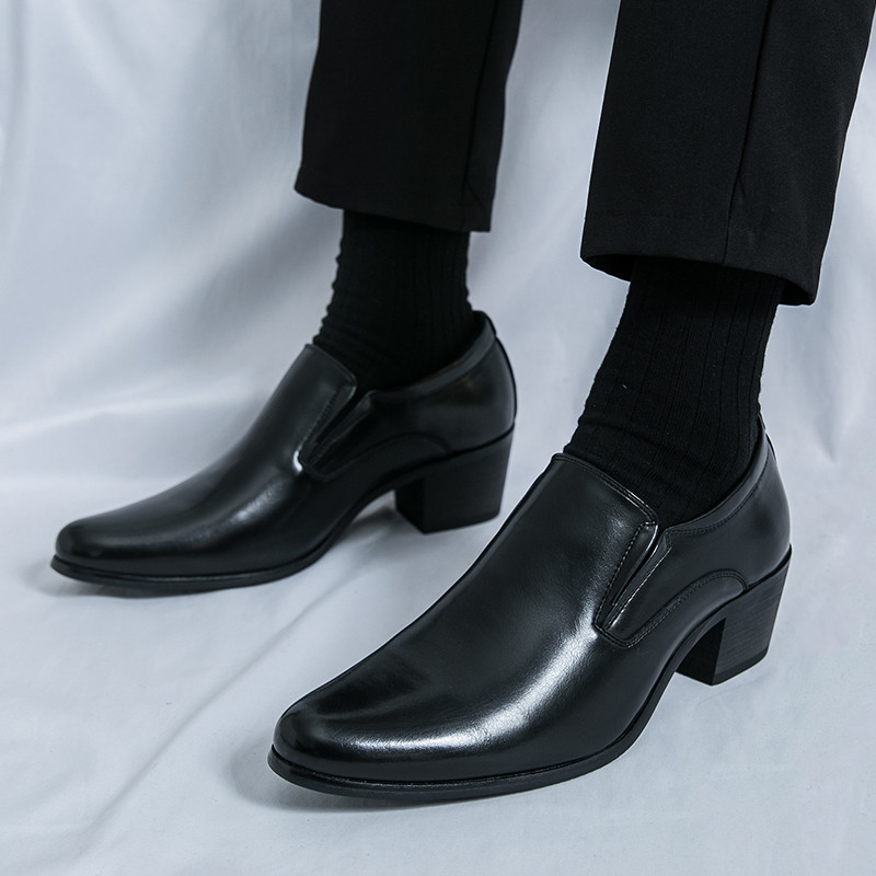 สูง ส้นธุรกิจรองเท้าหนังงานแต่งงานลื่นบนอย่างเป็นทางการอาชีพรองเท้าทํางาน38-46เพิ่ม6ซม.รองเท้าผู้ชาย