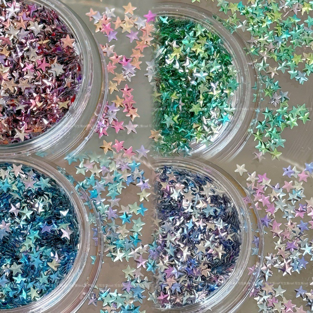 เกาหลีเกาหลี INS สไตล์สีน้ํามันไล่โทนสีสามมิติ Star Sequins อุปกรณ์แต่งเล็บ DIY3 มม.Non-Hole Star เล็บอุปกรณ์เสริม