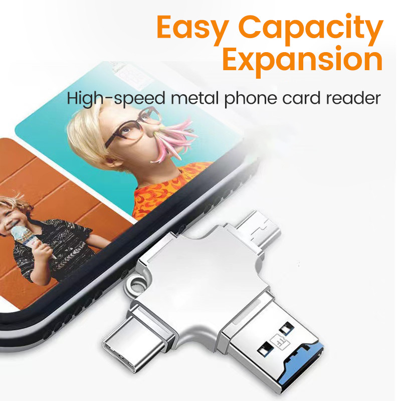 เครื่องอ่านการ์ด USB 3.0 4 in 1 ประเภท C และ USB 3.0 ถึง SD Micro TF อะแดปเตอร์การ์ดอ่านหน่วยความจําสําหรับแล็ปท็อปอุปกรณ์เสริมพีซี