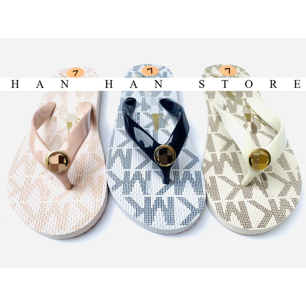 Mk Flip-Flops ผู้หญิงฤดูร้อนเวอร์ชั่นเกาหลีทนต่อการสึกหรอกันลื่นอินเทรนด์รองเท้าแตะพิมพ์ลาย