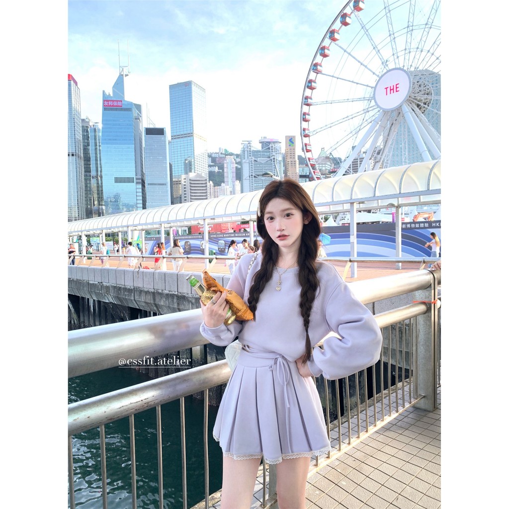 ผู้หญิงชุดสูทสีม่วงหวานแฟชั่นเสื้อกันหนาว+กระโปรงมินิ ราคา ถูกที่สุด ดีลบีเคเค แกลเลอรีภาพที่ 5