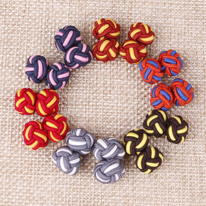1 คู่ที่มีสีสันคู่เชือก Ball Knot Cufflinks ถัก Handmade Elastic Upscale ผู้ชายคลาสสิก Cuff Links อุปกรณ์เสริม