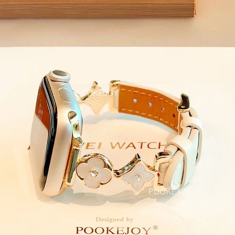 Four leaf ดอกไม้โลหะ splicing สายหนังสําหรับ Aple นาฬิกา ultra 49 มม.S10 46 มม.42 มม.Series 9 8 7 45