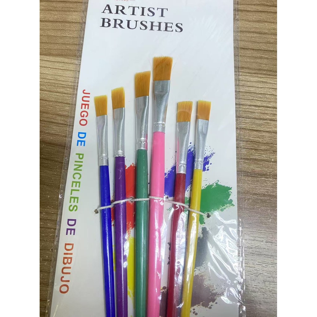 ZJ HOME 6ชิ้นหัวแปรงขนาดเล็กผสมและไนลอนย้อมผมแบนสำหรับการวาดรูปวาดสีน้ำแปรงปากกาสำหรับหมอนอิงลายสัตว์เลี้ยงการ์ตูนศิลปิน