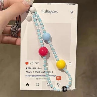 มือลูกปัดทําเองโทรศัพท์มือถือแขวนโซ่ลูกปัดที่มีสีสัน โดบามีน หมี ซีซีดี กล้องแขวนโซ่เครื่องประดับสุนัขน่ารักป้องกันการสูญหาย