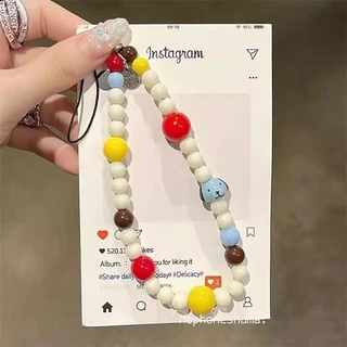 มือลูกปัดทําเองโทรศัพท์มือถือแขวนโซ่ลูกปัดที่มีสีสัน โดบามีน หมี ซีซีดี กล้องแขวนโซ่เครื่องประดับสุนัขน่ารักป้องกันการสูญหาย