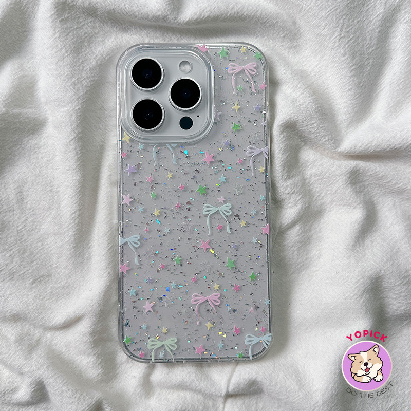 โบว์สีสันสดใสพร้อมดาวสําหรับiphone 16Promaxใหม่ป้องกันการล่มสลายiPhone15PromaxสุทธิสีแดงGlitterเต็มหน้าจอบุคลิกภาพหญิง14/13pro max 12pro 12plus Soft Case DSP - รูปที่ 2