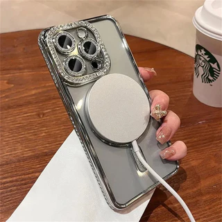 เคสกันกล้อง เคสใส ชาร์จได้ สำหรับ iPhone 17 Air 17Air 11 12 13 14 15 PRO MAX 16e 16 e PROMAX เคส แม่เหล็ก ประดับเพชร