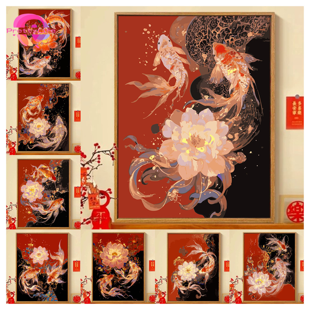 PLKoi Lotus 5D DIY ภาพวาดเพชรคริสตัล cross stitch เพชรรอบโมเสคเพชรเย็บปักถักร้อยชุด Rhinestone ตกแต่งบ้าน 30x40 ซม.