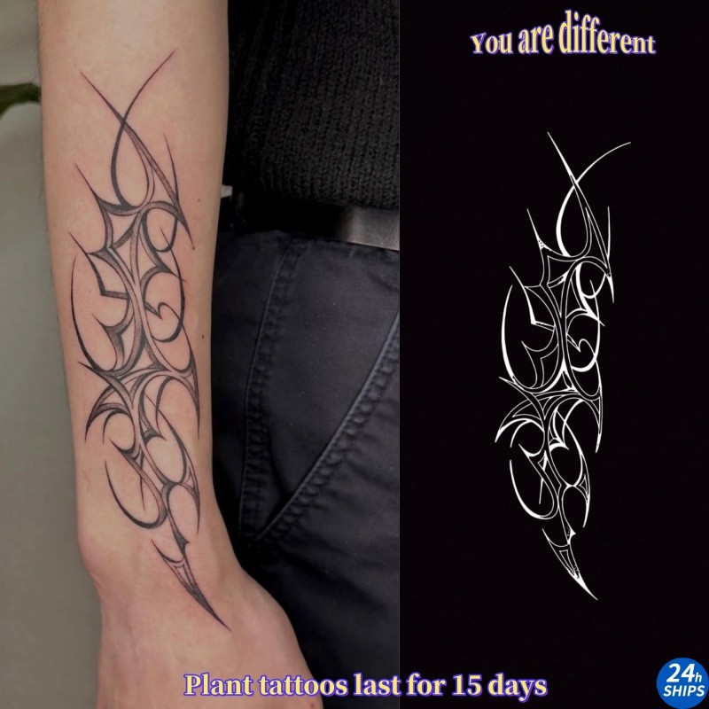 รอยสักลายหนามยาวสาวเซ็กซี่แขนพืชสักสติกเกอร์รอยสักกันน้ําติดทนนาน15วันสติกเกอร์ผิวรอยสักปลอมชั่วคราว