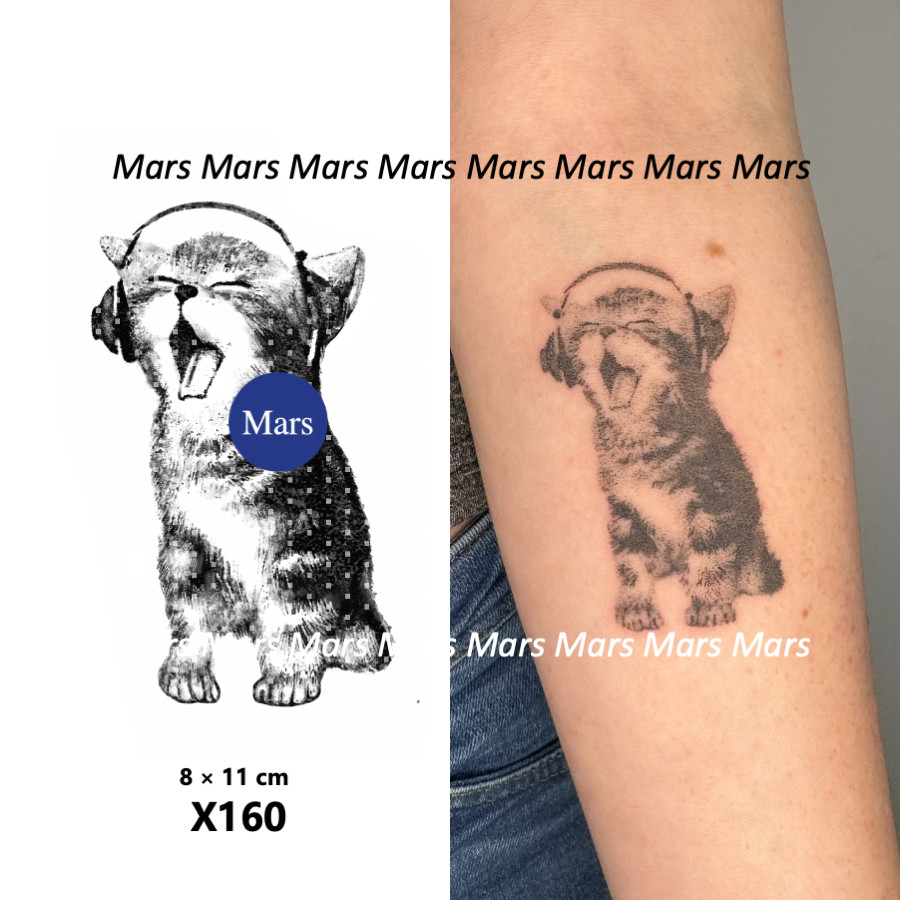 Mars Tattoo NEW Technology – สติ๊กเกอร์รอยสักกึ่งถาวร ติดทนนาน 2 สัปดาห์ X160 ลายแมวน่ารัก