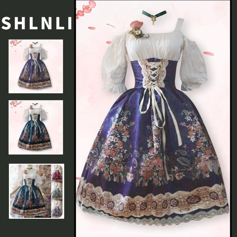 CosPlay ผู้หญิง Plus ขนาดยุคกลาง Retro ชุดฤดูร้อน Lolita Slim Fit พิมพ์ชุดกระโปรงประสิทธิภาพ
