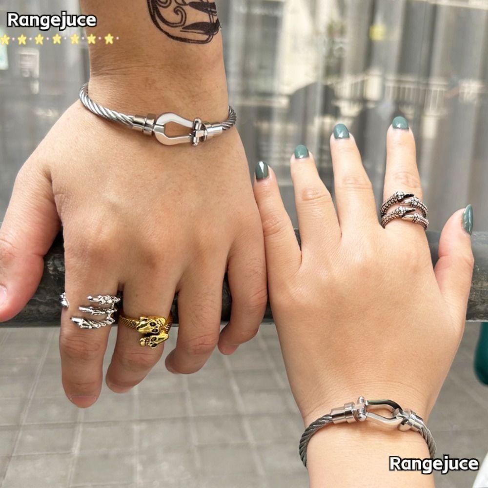 Rangejuce สร้อยข้อมือเกือกม้า, สร้อยข้อมือคู่ถักสแตนเลส, เครื่องประดับสายปมที่เรียบง่ายโซ่ลวดกําไลข้อมือผู้ชาย
