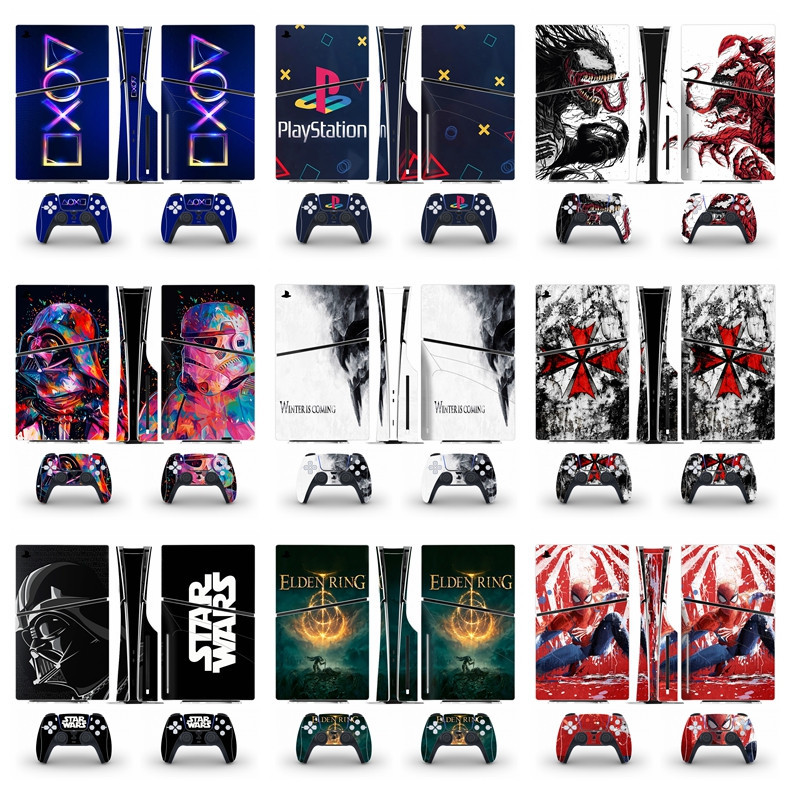 50 สีสติกเกอร์ผิวใช้งานร่วมกับ Sony Playstation 5 Slim Disc & Digital Edition ไวนิล Decal ชุดฟิล์มป้องกันห่อสําหรับ PS5 Slim คอนโซลและ 2 ชิ้น Dualsense Controller