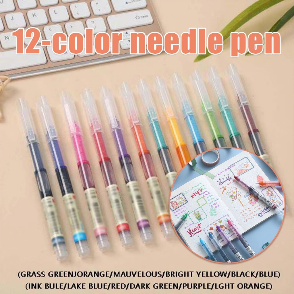 จัดส่งใน24ซม.12ชิ้น ปากกาเจล 0.5 มม.ปากกาสีน้ำ หมึกน้ำ สำหรับนักเรียน โรงเรียน