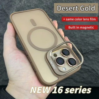 Luxury Matte Desert Gold 16 Pro Max เคสโทรศัพท์แม่เหล็กสําหรับiPhone 16 15 14 13 12 11 Pro Max 15Plus 14Plus 16Plusพร้อมวงเล็บโลหะผิวรู้สึกฮาร์ดปกหลัง