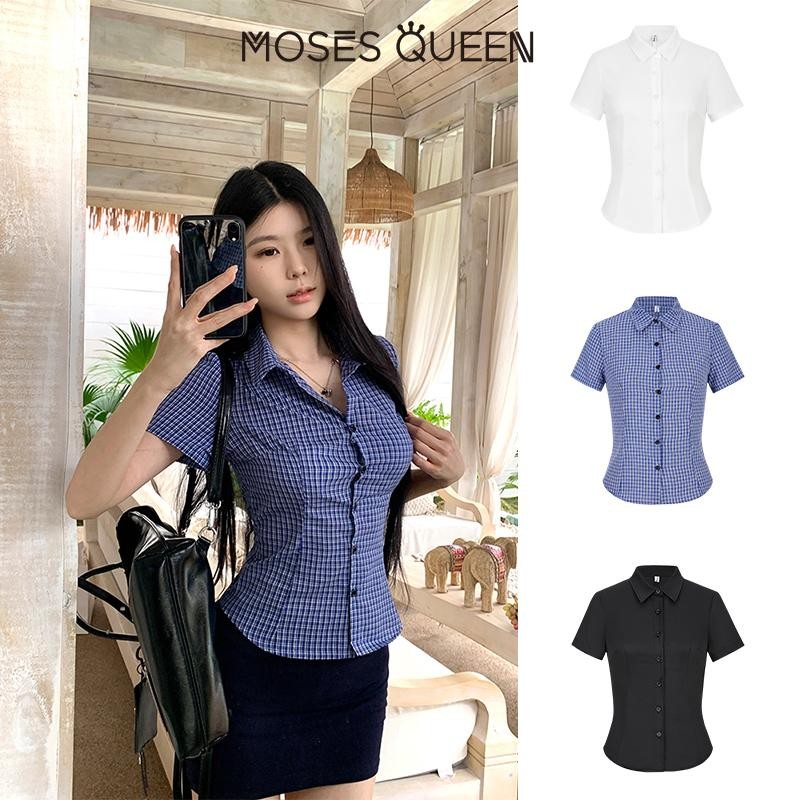 MOSESQUEEN เซ็กซี่หน้าอก เอว รูป เสื้อแขนสั้น ผู้หญิง 2025 ฤดูร้อน อารมณ์ ปก จีบ บริสุทธิ์ ความต้องการ เครื่องเทศ สาว สูงสุด #62892