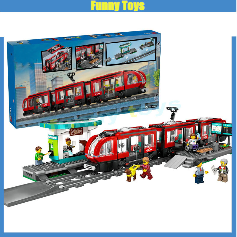 60423 Downtown Streetcar และ Station Building Blocks อิฐเมืองของขวัญของเล่นสําหรับเด็กชายและเด็กหญิง