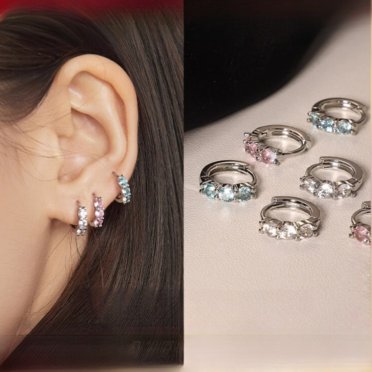 1 คู่ S925 Silver Plated Bling Zircone หู Studs ต่างหูหัวเข็มขัดเครื่องประดับ