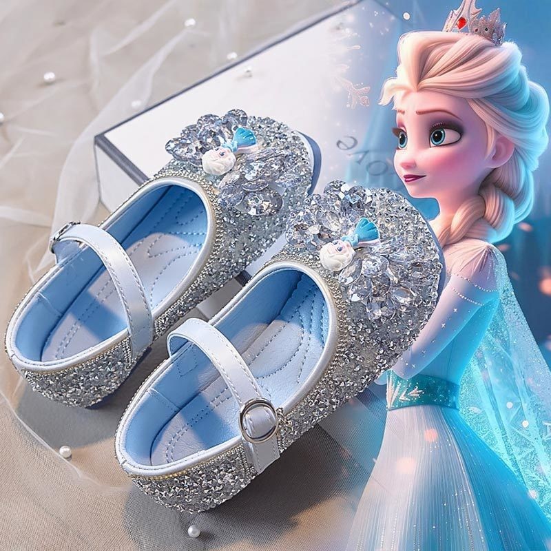 Girls Crystal Frozen Elsa Shoes Girls Leather Soft soled Baby Single Shoes