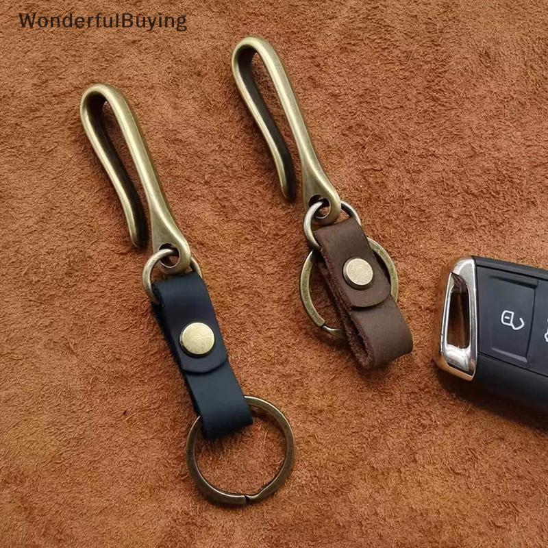 Wbth Vintage พวงกุญแจหนังแท้อุปกรณ์เสริมคุณภาพสูง Cowhide Key Chain สําหรับผู้ชายแฟชั่น U-waist Keyring Hook Vary
