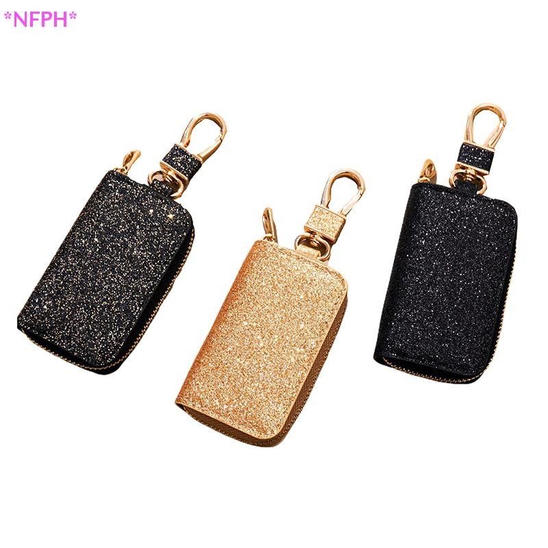 Nfph> Shiny PU Key Pouch Zipper Key Holder Organizer กระเป๋ากุญแจรถพวงกุญแจกระเป๋าสตางค์แฟชั่น Simple Key Case กระเป๋ากุญแจรถปกป้องใหม่