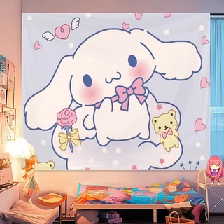ผ้าพื้นหลัง Agirl Sanrio Ins น่ารัก My Melody ผ้าแขวน Kuromi Girly Heart Cinnamoroll ผ้าผนังหอพัก