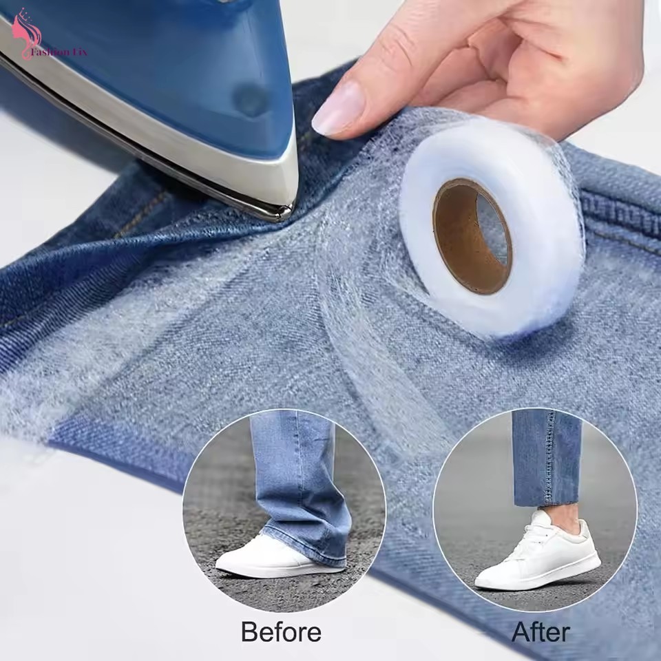 เทปกุ๊นไม่ทอที่เปิดใช้งานความร้อน 150°C Working Temp, No-Sew Iron-On Bonding - ผ้ากาวสองด้านล้างทําความสะอาดได้ - ม้วน 60 ม. สําหรับผ้าม่าน/ขอบเสื้อผ้า / ร้อน